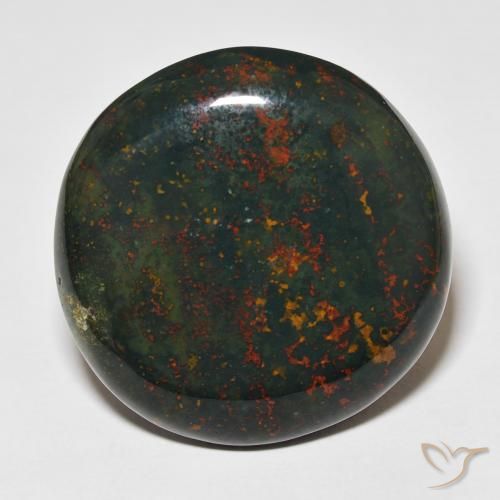 34.68ct 天然 绿色和红色 鸡血石, 圆形的, 不透明