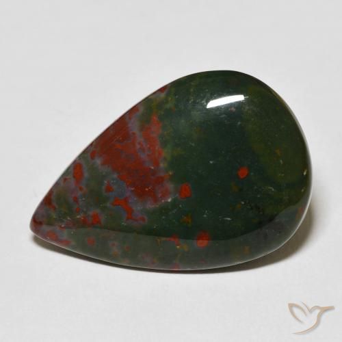 22.06ct 天然 绿色和红色 鸡血石, 梨形, 不透明