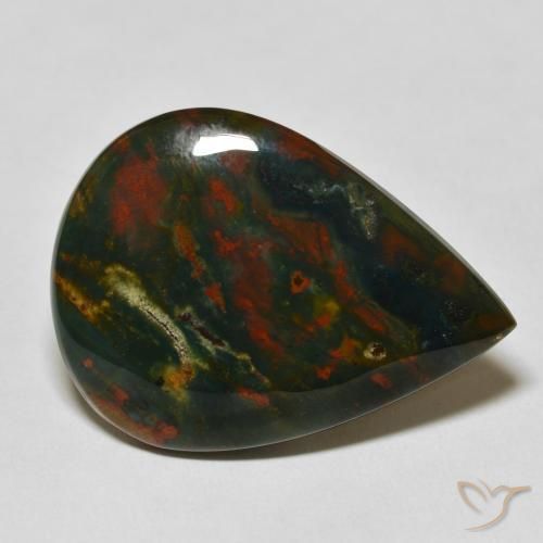 26.03ct 天然 绿色和红色 鸡血石, 梨形, 不透明