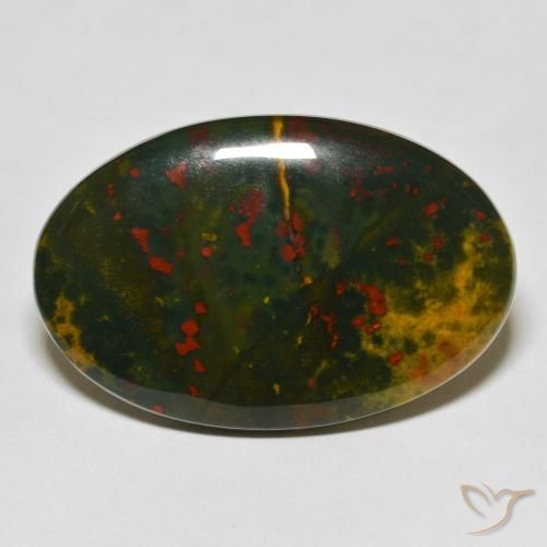38.49ct 天然 绿色和红色 鸡血石, 椭圆形, 不透明