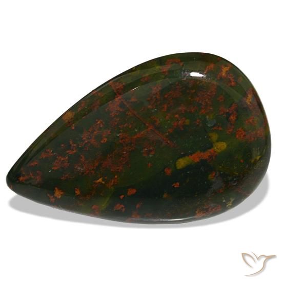 32.00克拉天然绿色血石，梨形，35.5×22.3毫米，不透明