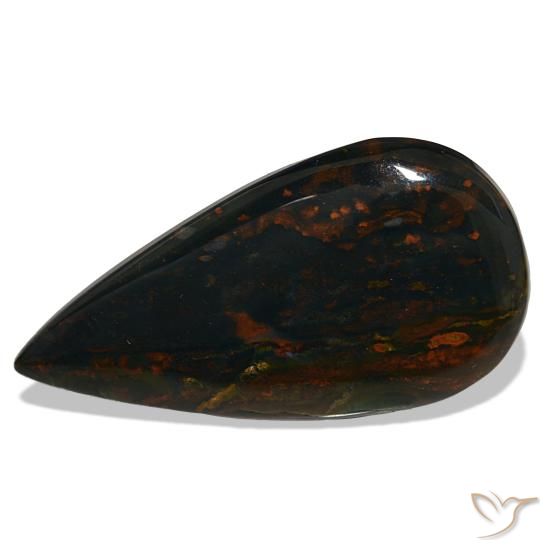 37.50克拉天然绿色血石，梨形，44×22.8毫米，不透明