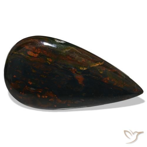 37.50克拉天然绿色血石，梨形，44×22.8毫米，不透明