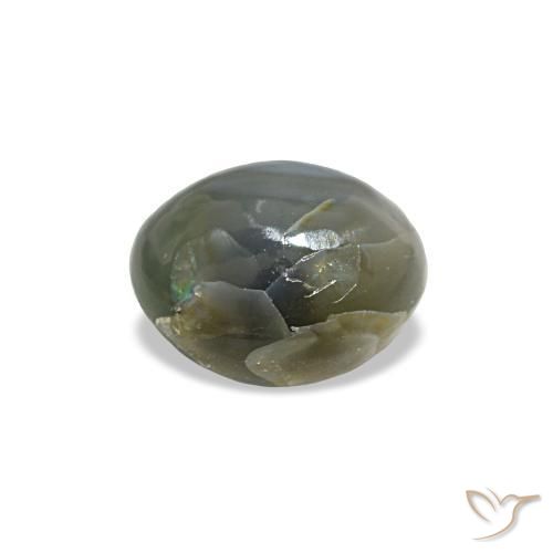 0.79克拉天然灰色Cat's Eye Alexandrite，椭圆形切割，5.3×4.7毫米，不透明
