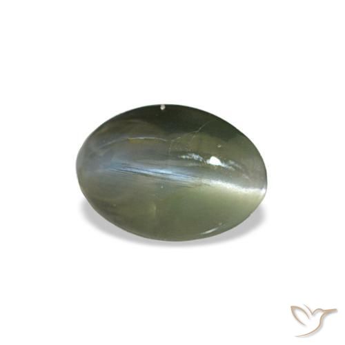 0.38克拉天然绿色Cat's Eye Alexandrite，椭圆形切割，5.3×3.7毫米，不透明