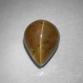 2.97克拉天然黄色Cat's Eye Apatite，梨形，9.6×7.6毫米，半透明