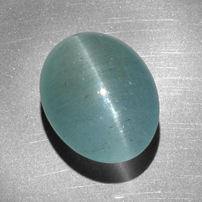12.68克拉天然绿色Cat's Eye Aquamarine，椭圆形切割，16.1×12.4毫米，半透明