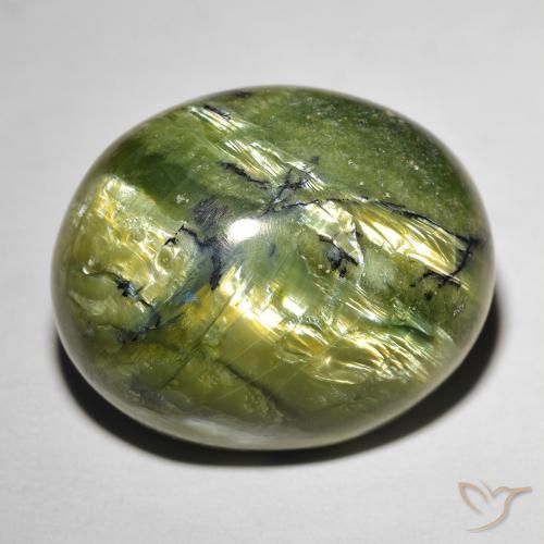 20.74克拉天然绿色Cat's Eye Opal，椭圆形切割，20.6×16.8毫米，不透明