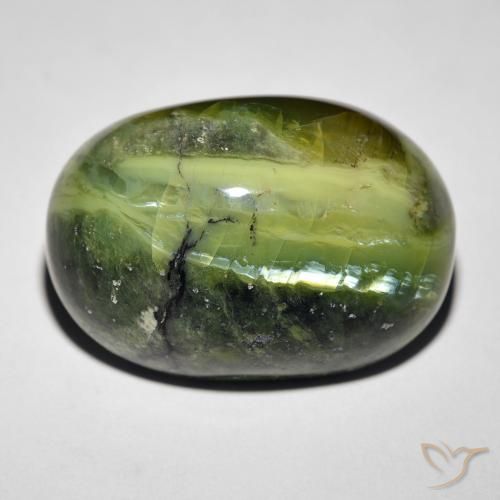 27.34ct 天然 暖绿 猫眼蛋白石, 椭圆形, 不透明