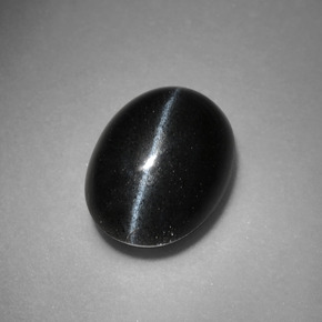 3.37克拉天然黑色Cat's Eye Scapolite，椭圆形切割，10.7×7.9毫米，不透明
