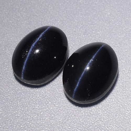4.46天然黑色Cat's Eye Scapolite，椭圆形切割，8.1×6毫米，不透明