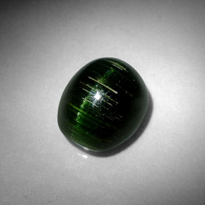 4.67克拉天然绿色Cat's Eye Tourmaline，椭圆形切割，10.5×8.7毫米，不透明