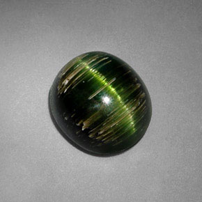 3.24克拉天然绿色Cat's Eye Tourmaline，椭圆形切割，9.2×8.2毫米，半透明