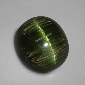 3.24克拉天然绿色Cat's Eye Tourmaline，椭圆形切割，9.2×8.2毫米，不透明
