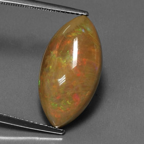 5.99克拉天然多色巧克力欧泊，马眼形，20.6×10.8毫米，不透明