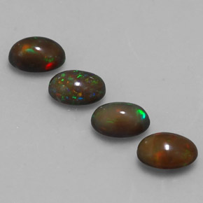 2.14天然多色巧克力欧泊，椭圆形切割，7.1×4.6毫米，半透明