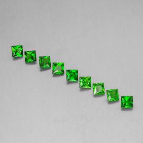 天然绿色铬透辉石，方形，3.1×3.1毫米，VVS-VS