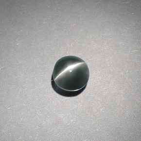 0.65克拉天然绿色Chrysoberyl Cat's Eye，圆形切割，4.59毫米，半透明