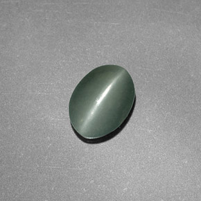 0.76克拉天然绿色Chrysoberyl Cat's Eye，椭圆形切割，6.9×5毫米，不透明