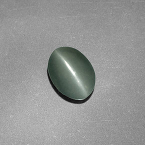 0.76克拉天然绿色Chrysoberyl Cat's Eye，椭圆形切割，6.9×5毫米，不透明