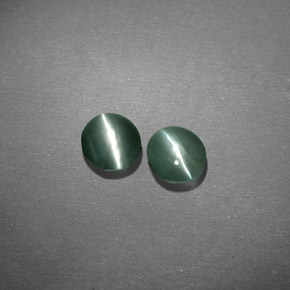 天然绿色Chrysoberyl Cat's Eye，椭圆形切割，4.6×4.1毫米，半透明