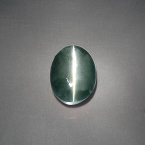 3.05克拉天然绿色Chrysoberyl Cat's Eye，椭圆形切割，8.4×7.2毫米，不透明