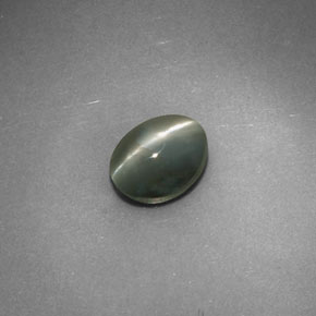 0.98克拉天然绿色Chrysoberyl Cat's Eye，椭圆形切割，6×4.7毫米，不透明