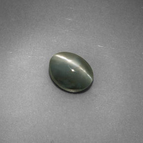 0.98克拉天然绿色Chrysoberyl Cat's Eye，椭圆形切割，6×4.7毫米，不透明