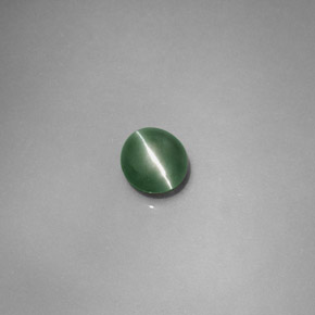 0.79克拉天然绿色Chrysoberyl Cat's Eye，椭圆形切割，5.2×4.8毫米，半透明