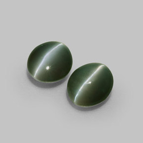 天然绿色Chrysoberyl Cat's Eye，椭圆形切割，4.7×4.2毫米，半透明