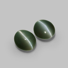 天然绿色Chrysoberyl Cat's Eye，椭圆形切割，4.7×4.2毫米，半透明