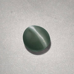 0.73克拉天然绿色Chrysoberyl Cat's Eye，椭圆形切割，5.1×4.7毫米，不透明