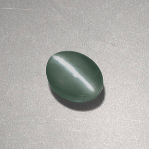 0.83克拉天然绿色Chrysoberyl Cat's Eye，椭圆形切割，5.5×4.3毫米，不透明