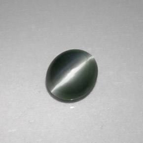 0.86克拉天然绿色Chrysoberyl Cat's Eye，椭圆形切割，5.7×4.8毫米，不透明