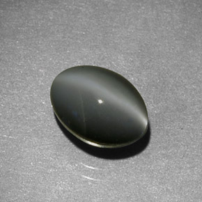 1.59克拉天然灰色Chrysoberyl Cat's Eye，椭圆形切割，7×5.1毫米，半透明