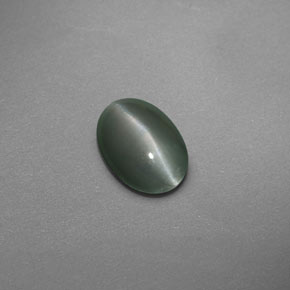 0.59克拉天然绿色Chrysoberyl Cat's Eye，椭圆形切割，6×4.2毫米，半透明