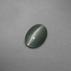 0.59克拉天然绿色Chrysoberyl Cat's Eye，椭圆形切割，6×4.2毫米，半透明
