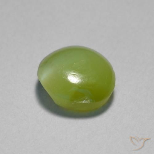 0.89克拉天然绿色Chrysoberyl Cat's Eye，椭圆形切割，5.7×5.3毫米，半透明