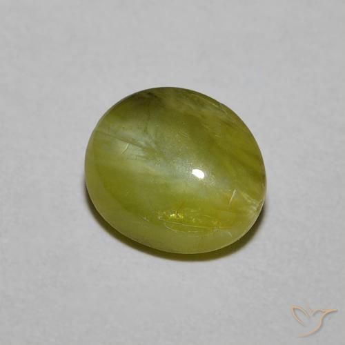 1.21克拉天然绿色Chrysoberyl Cat's Eye，椭圆形切割，6.5×5.7毫米，半透明