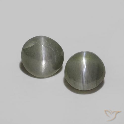 0.38ctw 天然 灰黑色 金绿玉猫眼, 圆形的, 不透明