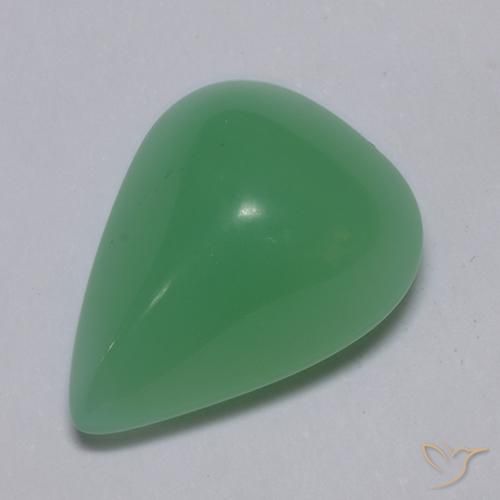 6.86克拉天然绿色绿玉髓，梨形，14.5×10.9毫米，半透明