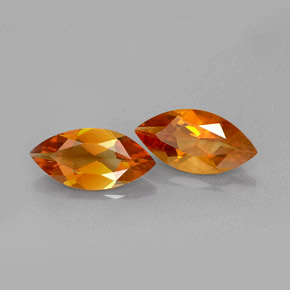 天然橙色黄水晶，马眼形，10.2×4.9毫米，VS