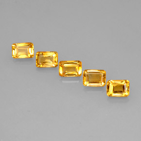 天然黄金色黄水晶，祖母绿式切割，7×5毫米，VVS-VS