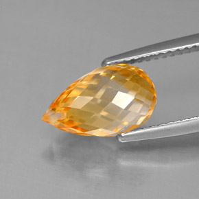 3.86克拉天然黄色黄水晶，水滴珠形切工，12.1×7.4毫米，VVS