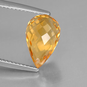 4.10克拉天然黄色黄水晶，水滴珠形切工，12.1×7.7毫米，VVS