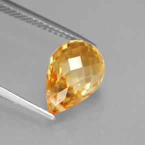 3.97克拉天然黄色黄水晶，水滴珠形切工，11.5×7.9毫米，VVS