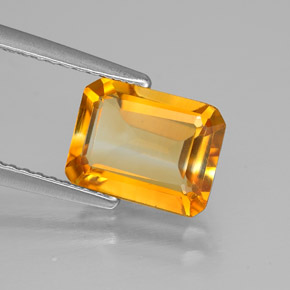 1.73克拉天然黄色黄水晶，祖母绿式切割，9×6.9毫米，VVS