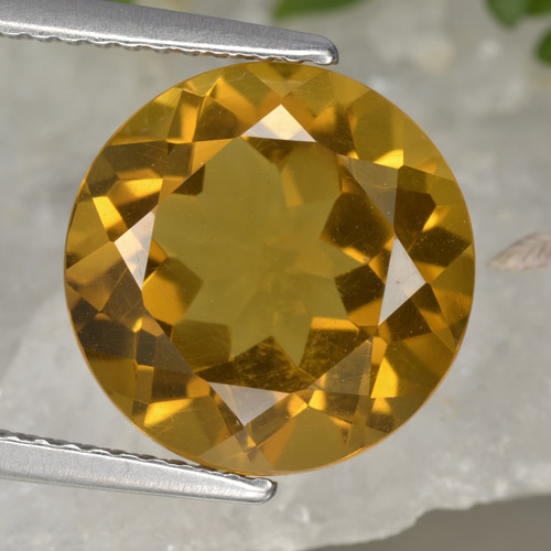 5.87克拉天然金色黄水晶，圆形切割，11.93毫米，VVS-VS