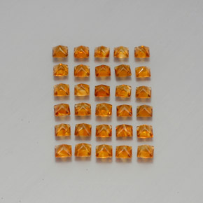 天然橙色黄水晶，方形，3.1×3.1毫米，VVS-VS