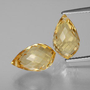 7.77天然金色黄水晶，水滴珠形切工，12.7×7.5毫米，VVS-VS